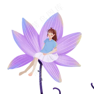 漂亮的女孩坐在荷花上