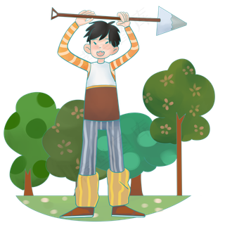 植树快乐的小男孩