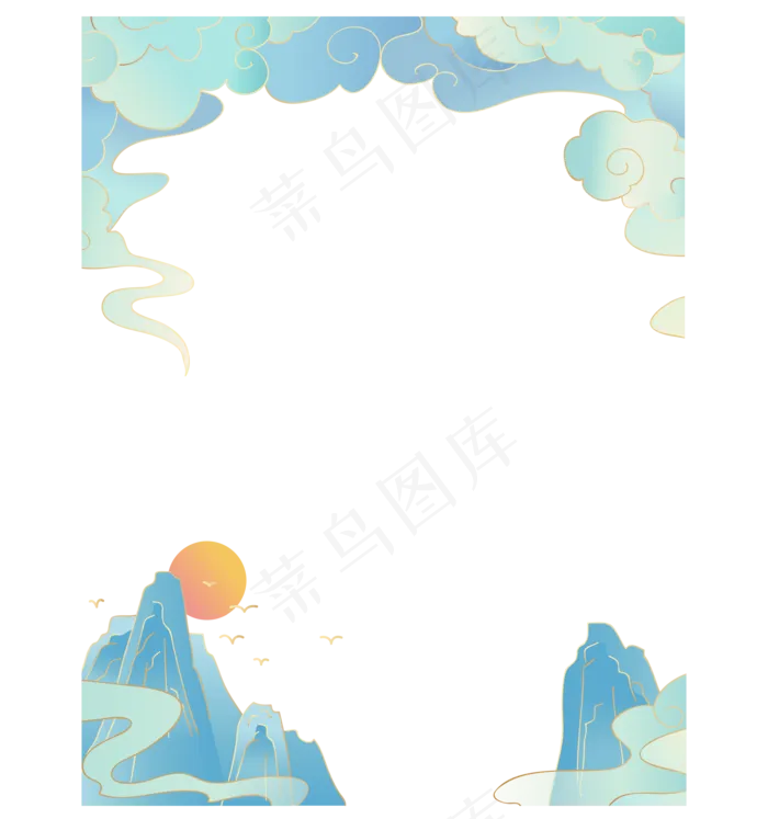 新中式国潮山水云纹边框(2000X2000(DPI:300))ai矢量模版下载