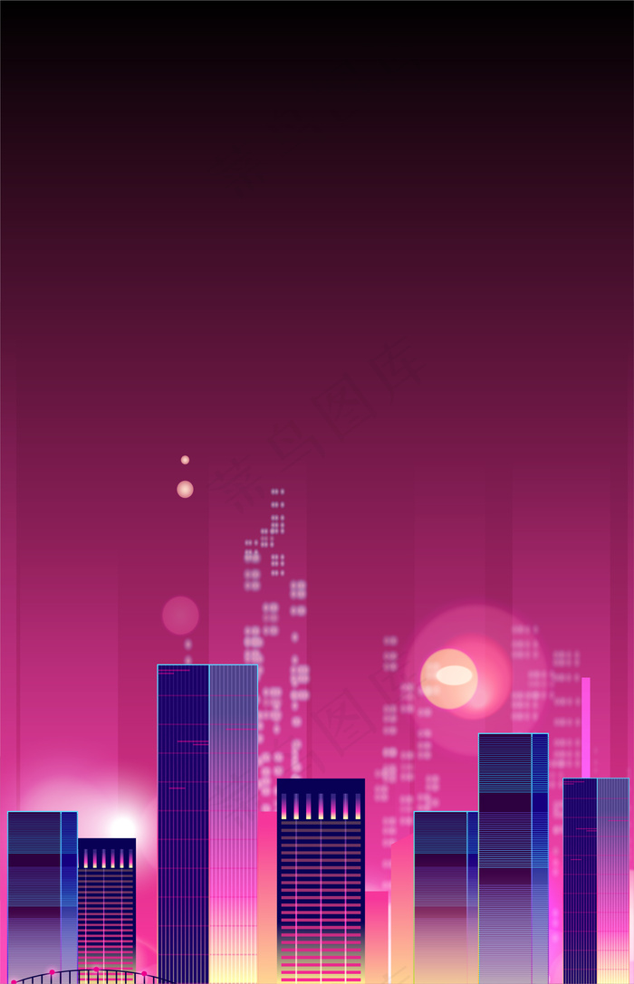 扁平城市夜晚夜景背景