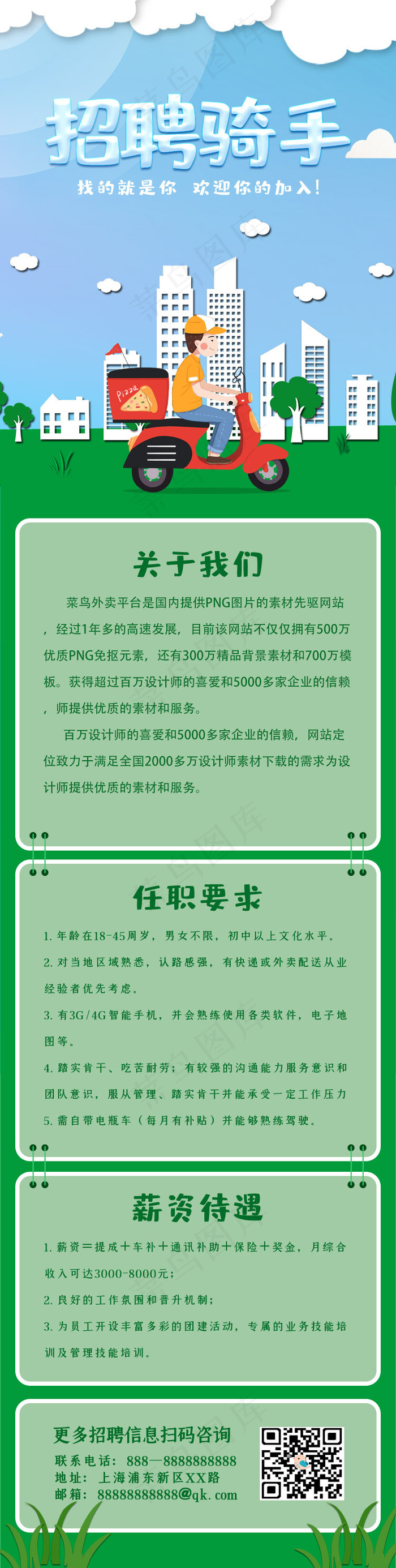 小清新招聘骑手h5长图(750X2968(DPI:72))psd模版下载