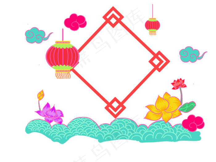 新年彩色荷花线性边框