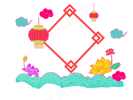 新年彩色荷花线性边框