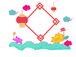 新年彩色荷花线性边框