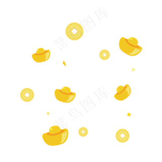 金元宝铜钱漂浮,免抠元素