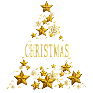 金色五角星圣诞树装饰,免抠元素