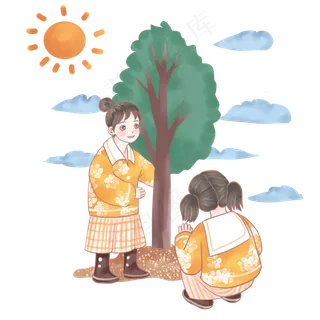 可爱女孩植树节一起种树