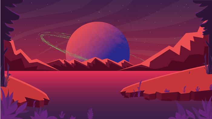 星球星空场景矢量插画