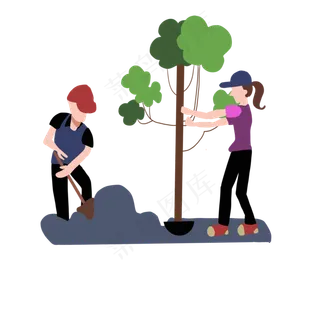 五一劳动节植树的勤劳男女