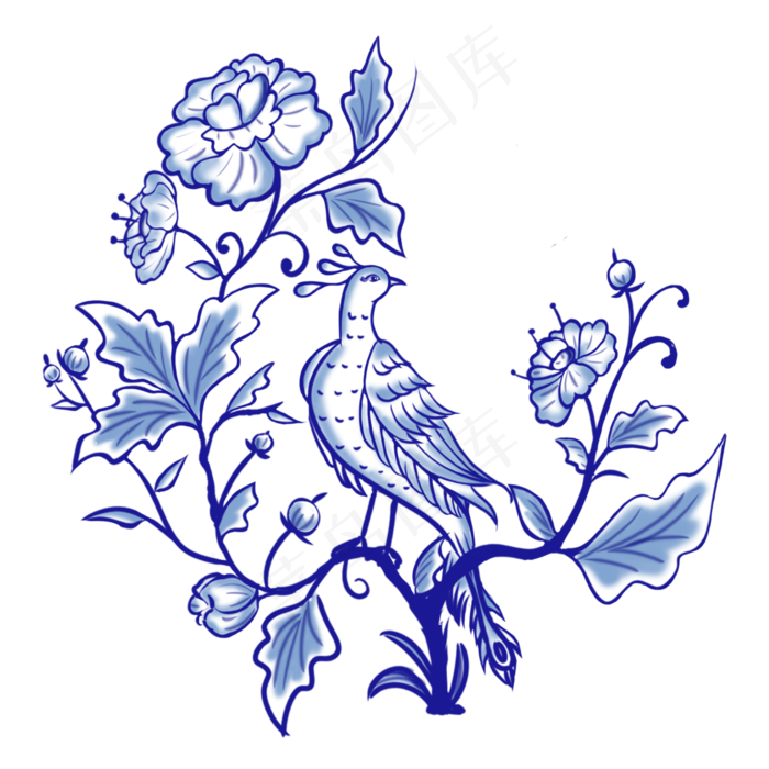 青花瓷花鸟纹理,免抠元素(3000X3000(DPI:300))psd模版下载