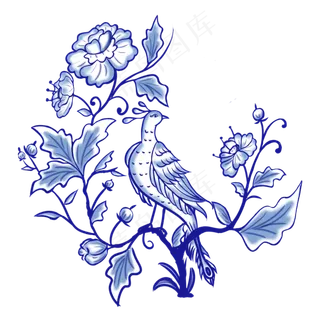 青花瓷花鸟纹理,免抠元素