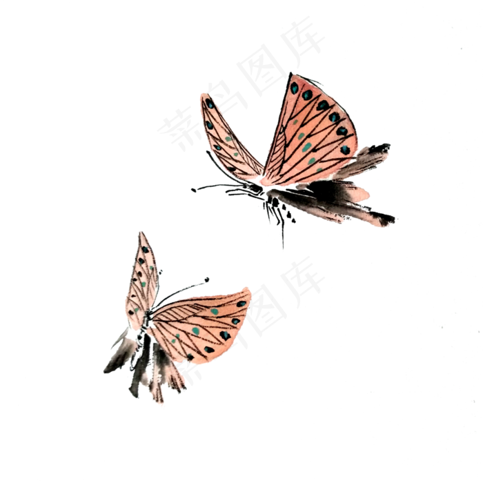 蝴蝶粉色淡粉翅膀PNG过画水墨,免抠元素(3000X3000(DPI:300))psd模版下载