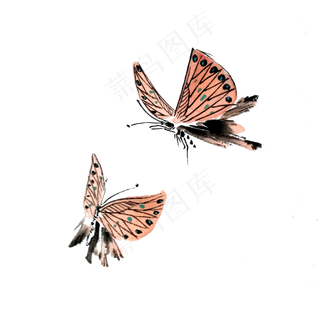 蝴蝶粉色淡粉翅膀PNG过画水墨,免抠元素