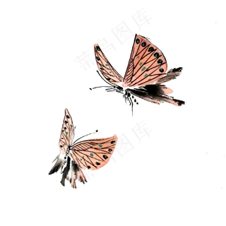 蝴蝶粉色淡粉翅膀PNG过画水墨,免抠元素