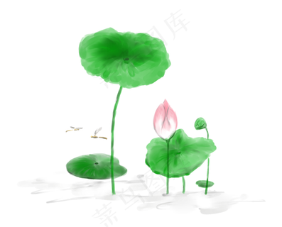 手绘水彩清明节荷花装饰素材