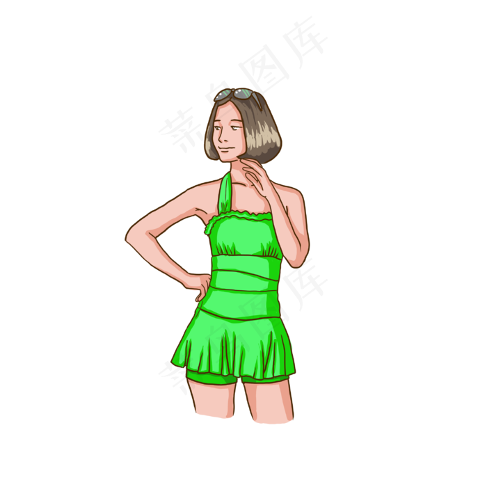 夏秋泳衣少女手绘人物小清新