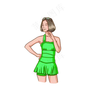 夏秋泳衣少女手绘人物小清新