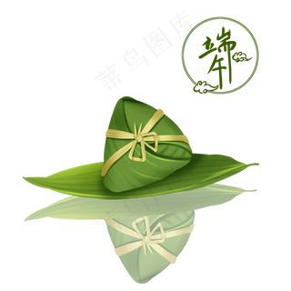 端午节绿色中国风水中倒影小粽子