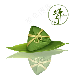 端午节绿色中国风水中倒影小粽子