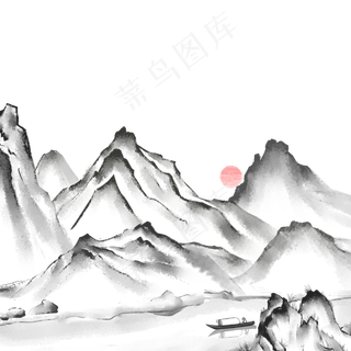 水墨山水画山峦间的河流