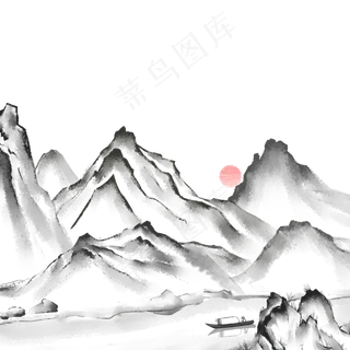 水墨山水画山峦间的河流