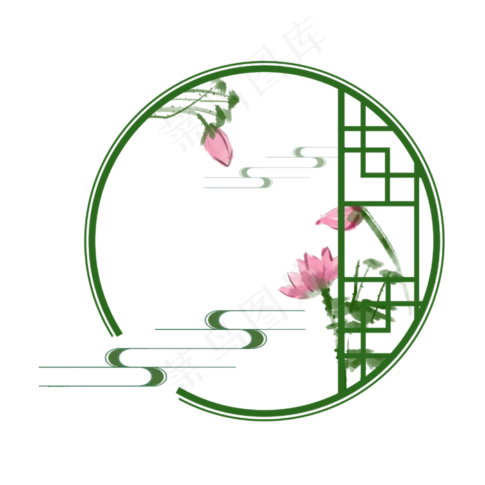 中国风荷花圆形边框(3000X3000(DPI:3))psd模版下载