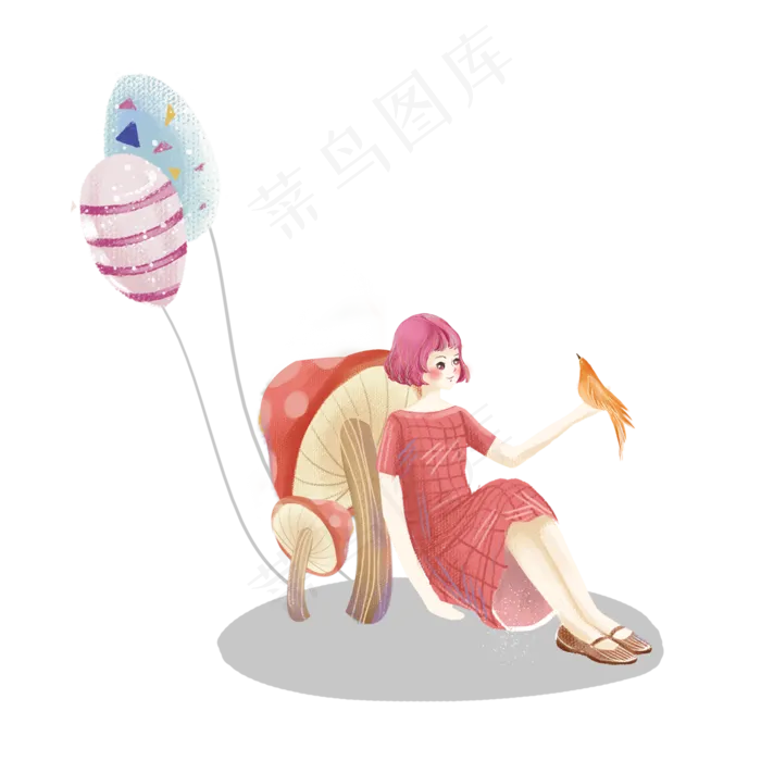 儿童节女孩气球素材(2000X2000(DPI:300))psd模版下载