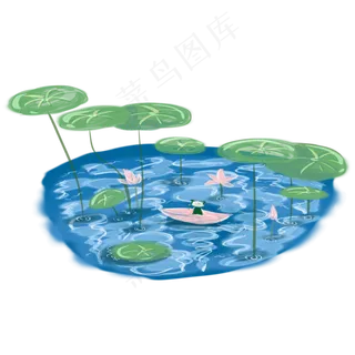 美丽手绘荷塘装饰元素