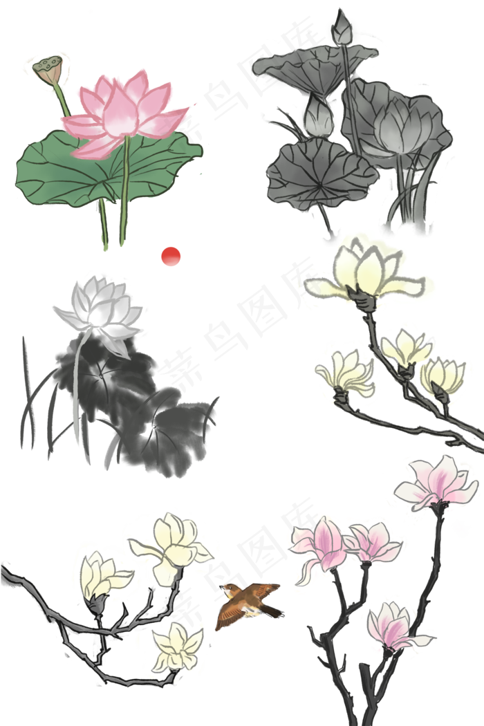 古风古典风格中国风水墨风荷花矢