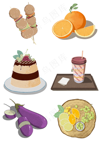 食物手绘卡通小物件矢量图套图