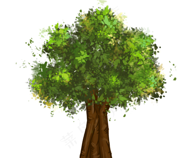 手绘绿色植物大树,免抠元素(4750*4097px)psd模版下载