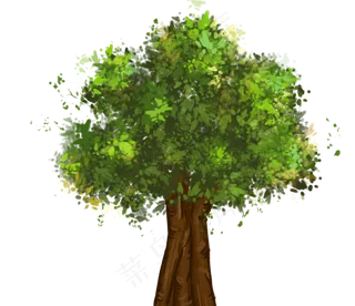 手绘绿色植物大树,免抠元素