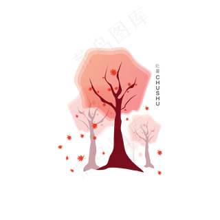 二十四节气之处暑简约枫树元素设 二十四节气之处暑简约枫树元素设