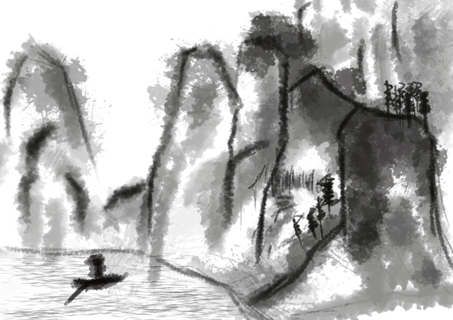 水墨山水画手绘png