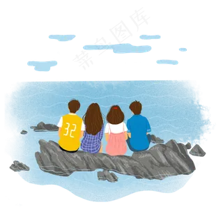 在海边欣赏美景的朋友们