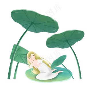 夏季睡在荷叶上的女孩