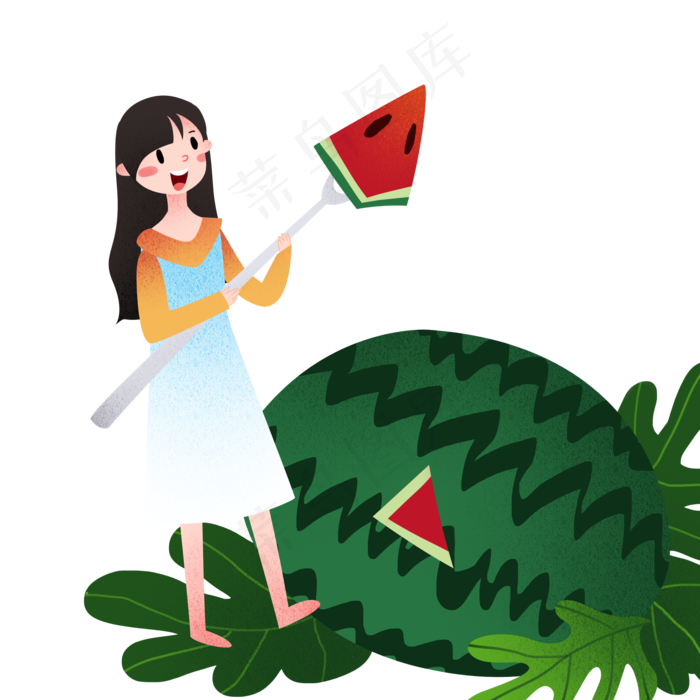 立夏吃大西瓜的女孩