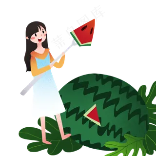 立夏吃大西瓜的女孩