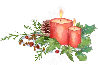 圣诞蜡烛水彩,免抠元素