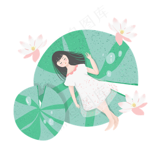 睡在荷叶上的女孩