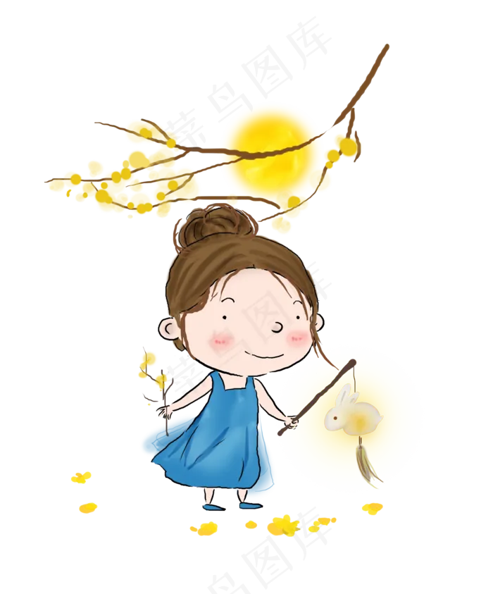 中秋节赏看灯的女孩,免抠元素(2518X3034(DPI:300))psd模版下载