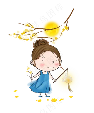 中秋节赏看灯的女孩,免抠元素