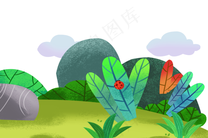 手绘春季绿植插画