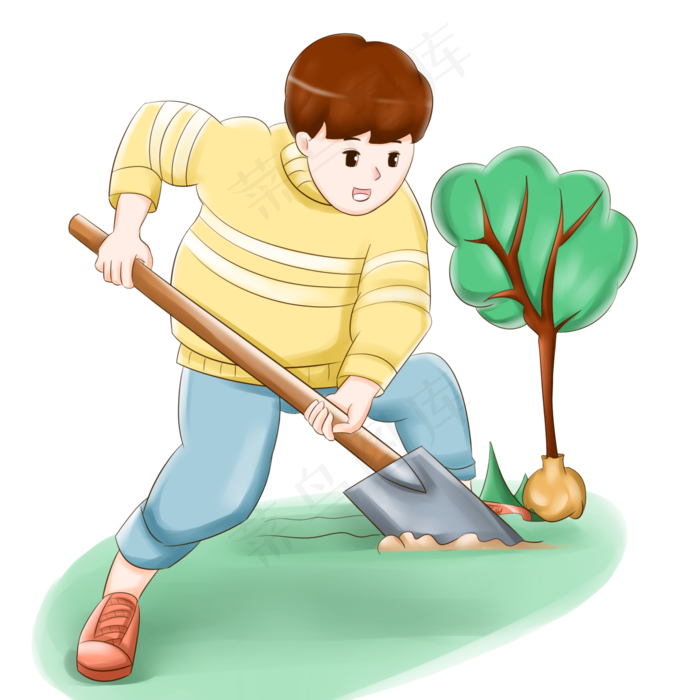 植树节种树的小男孩