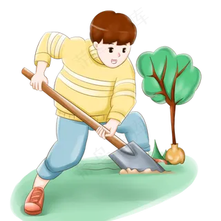 植树节种树的小男孩