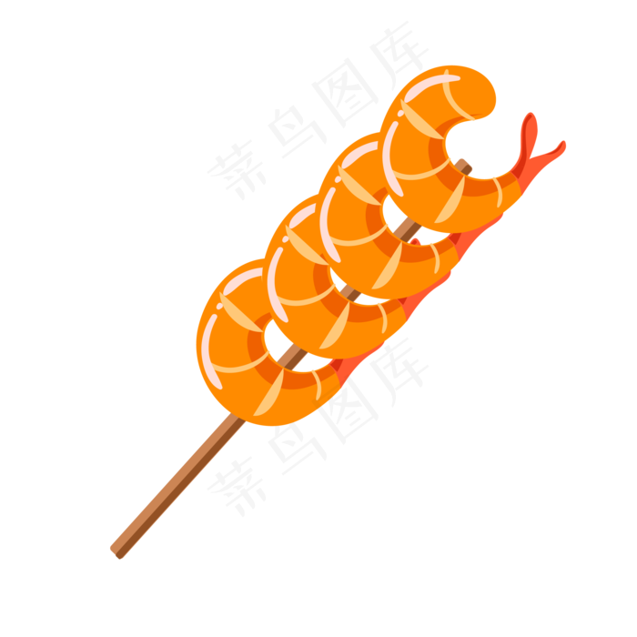 手绘海鲜串串基围虾,免抠元素