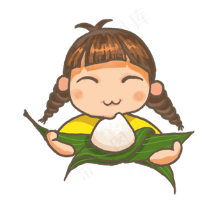 端午节板绘小女孩吃粽子PNG素材