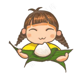 端午节板绘小女孩吃粽子PNG素材