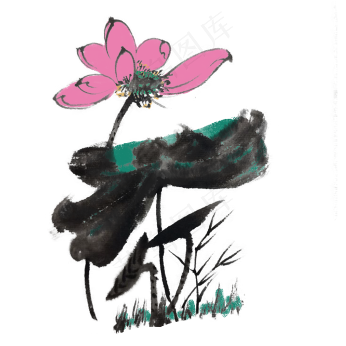 水墨植物荷花手绘素材