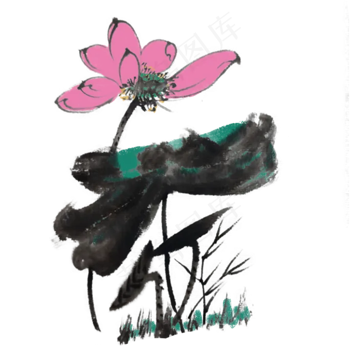 水墨植物荷花手绘素材(4000X4000(DPI:300))psd模版下载